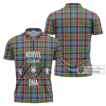Norvel Tartan Zipper Polo Shirt with Family Crest DNA In Me Style Unisex - Tartan Vibes Clothing
