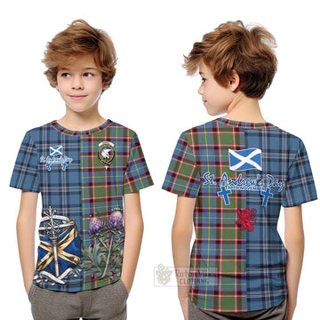Norvel Tartan Kid T-Shirt Happy St. Andrew's Day Half Tartan Style Youth XL Size14 - Tartan Vibes Clothing