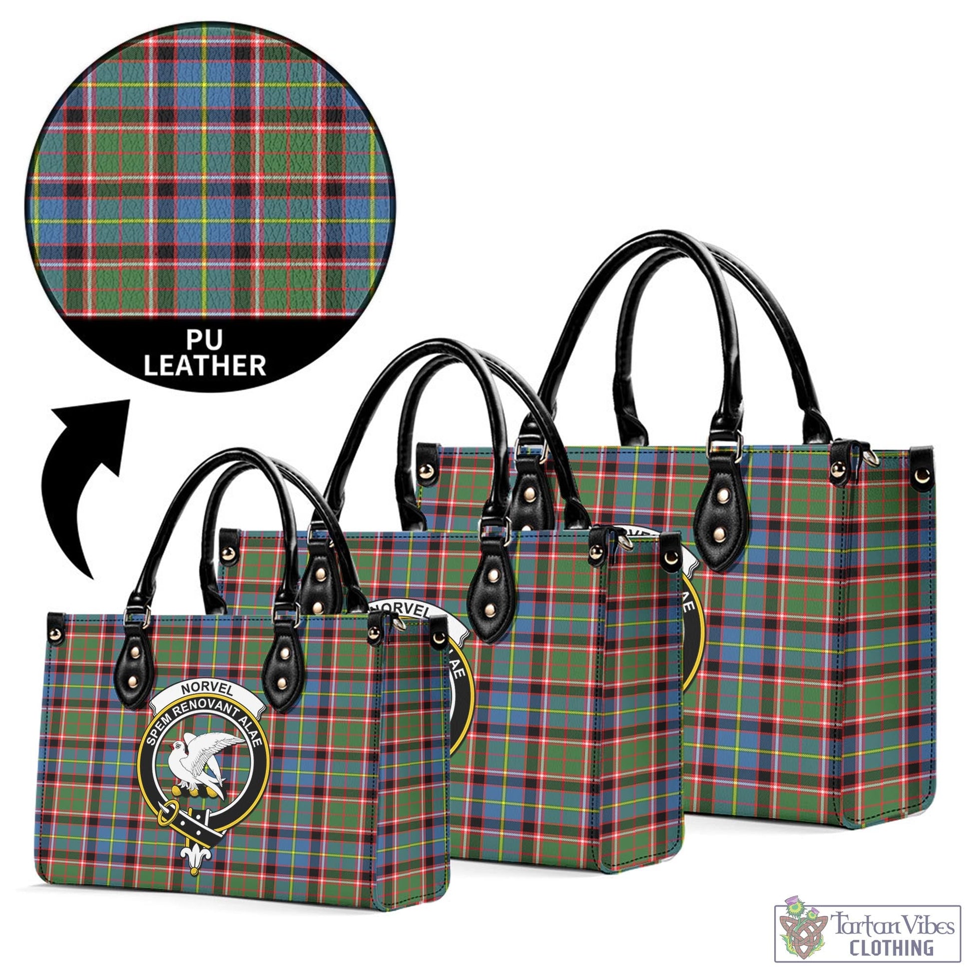 Norvel Tartan Luxury Leather Handbags with Family Crest L - Tartan Vibes Clothing