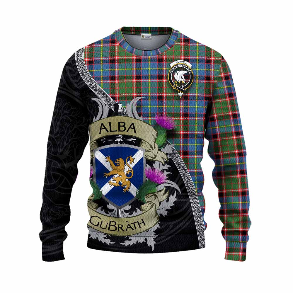 Norvel Tartan Family Crest Knitted Sweater Lion Rampant Royal Thistle Shield Celtic Inspired Unisex - Tartan Vibes Clothing