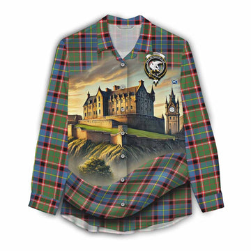 Norvel Tartan Family Crest Women's Casual Shirt with Scottish Ancient Castle Style Female - Tartan Vibes Clothing