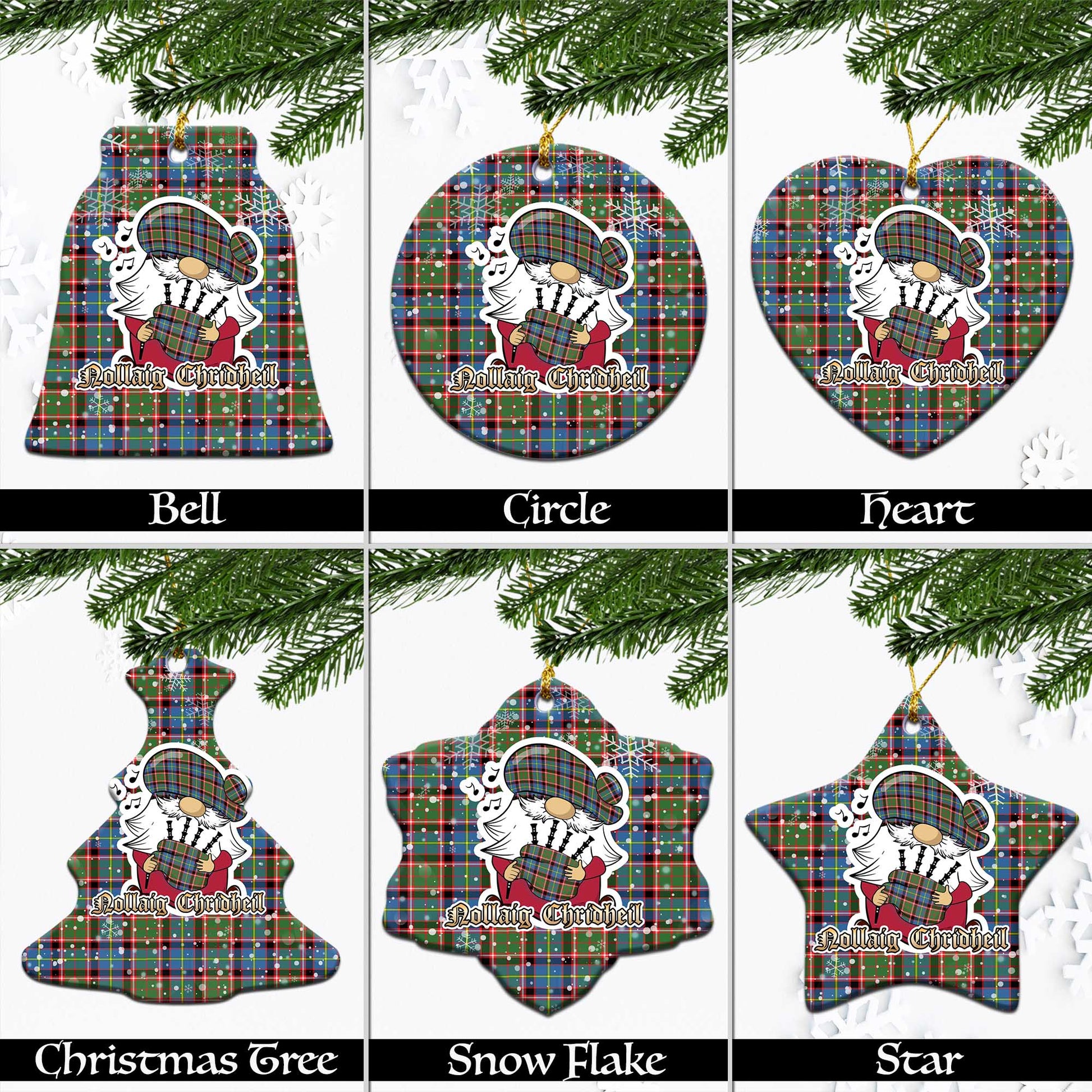 Norvel Tartan Christmas Ceramic Ornaments with Scottish Gnome Playing Bagpipes Ceramic - Tartan Vibes Clothing