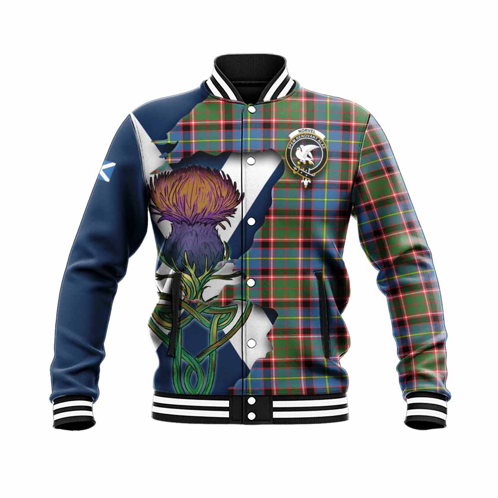 Norvel Tartan Family Crest Baseball Jacket Scottish Thistle Celtic Inspired Unisex - Tartan Vibes Clothing