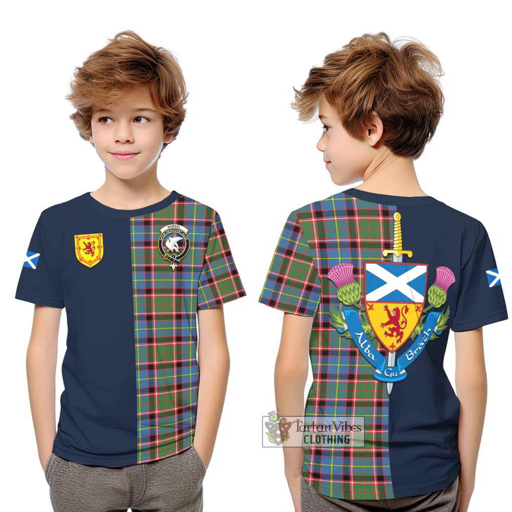 Norvel Tartan Kid T-Shirt Alba with Scottish Lion Royal Arm Half Style Youth XL Size14 - Tartan Vibes Clothing