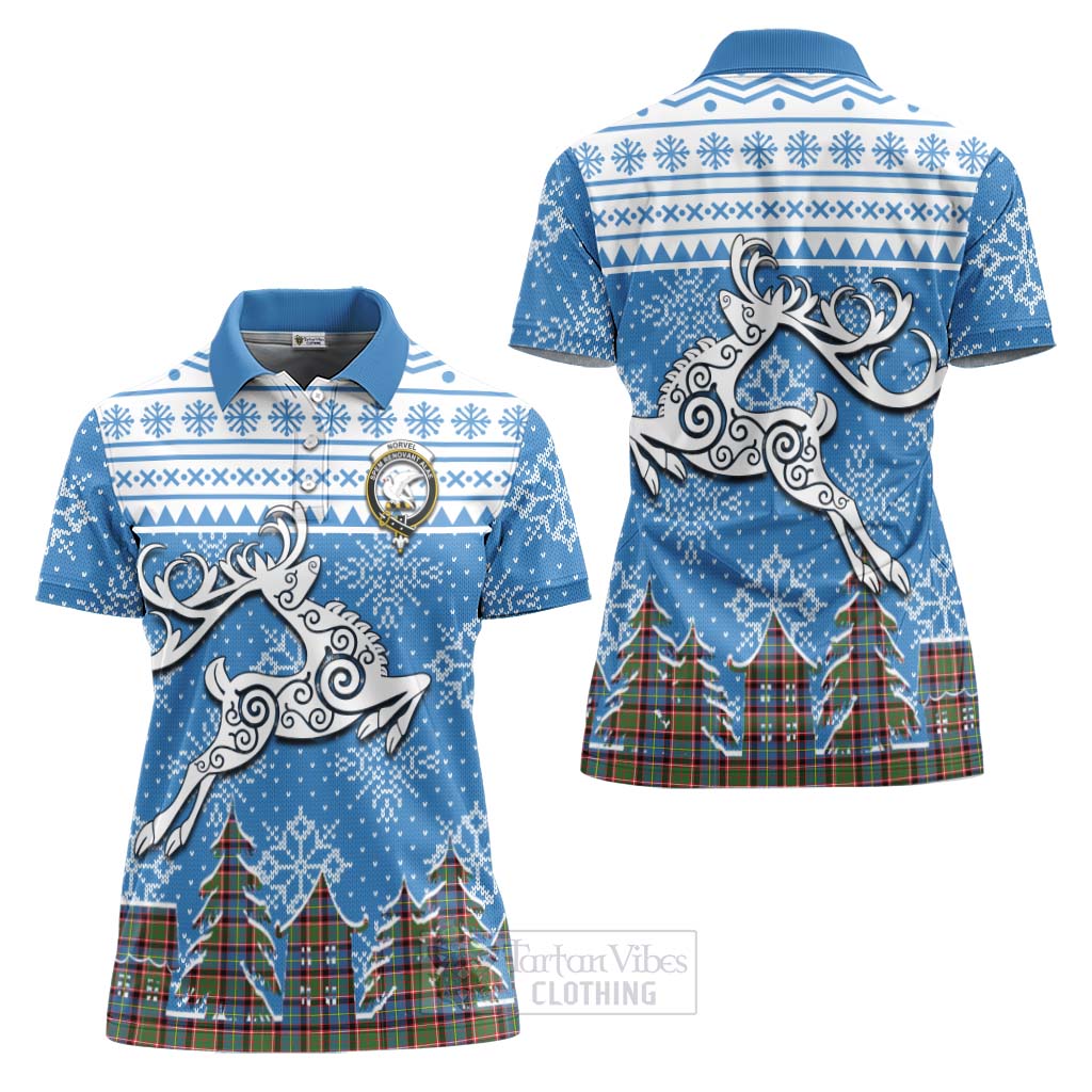 Norvel Clan Christmas Women's Polo Shirt Celtic Reindeer Style Women - Tartan Vibes Clothing