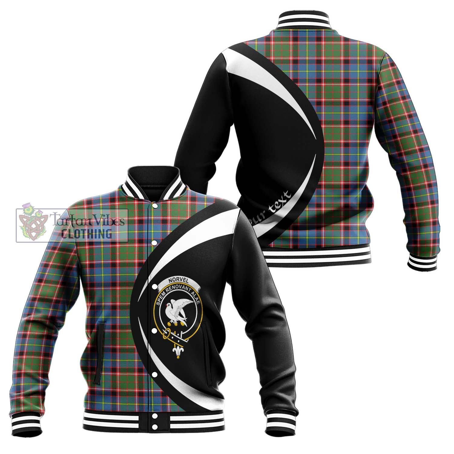 Norvel Tartan Baseball Jacket with Family Crest Circle Style Unisex - Tartan Vibes Clothing