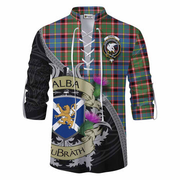 Norvel Tartan Family Crest Ghillie Kilt Shirt Lion Rampant Royal Thistle Shield Celtic Inspired Men - Tartan Vibes Clothing