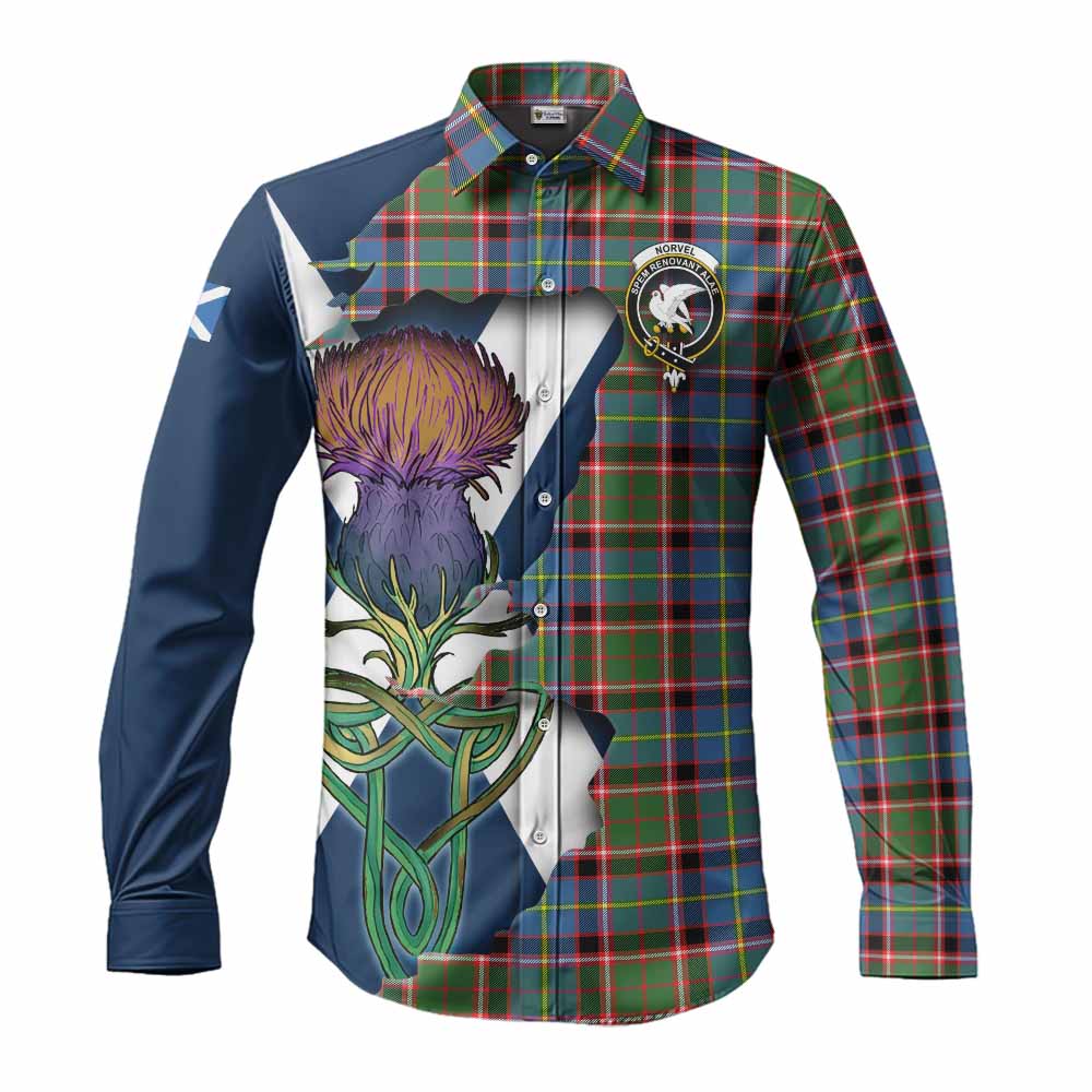 Norvel Tartan Family Crest Long Sleeve Button Shirt Scottish Thistle Celtic Inspired Men's Shirt S - Tartan Vibes Clothing