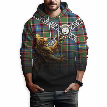Tartan Vibes Clothing Norvel Crest Tartan Hoodie with Golden Lion Emblem Celtic Style