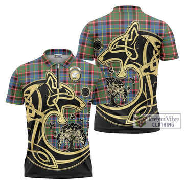 Norvel Tartan Zipper Polo Shirt with Family Crest Celtic Wolf Style Unisex - Tartan Vibes Clothing