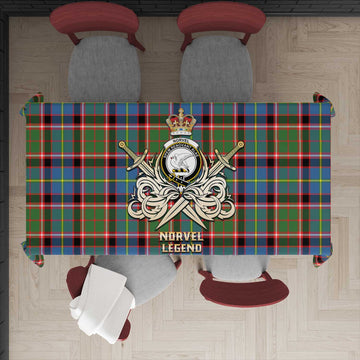 Norvel Tartan Tablecloth with Clan Crest and the Golden Sword of Courageous Legacy