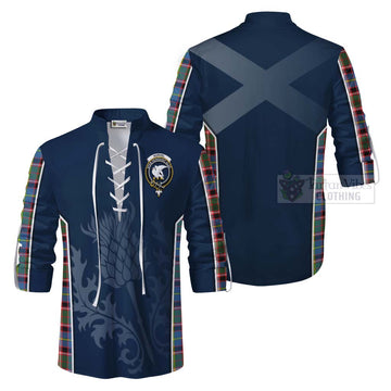 Tartan Vibes Clothing Norvel Tartan Ghillie Kilt Shirt with Family Crest and Scottish Thistle Vibes Sport Style
