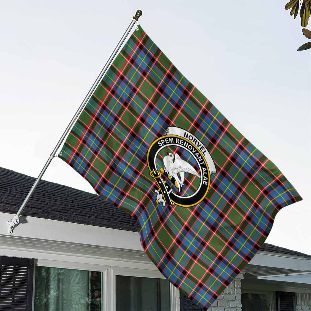 Tartan Vibes Clothing Norvel Tartan House Flag with Family Crest