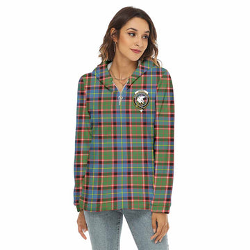 Tartan Vibes Clothing Norvel Tartan Crest Women's Borg  Half Zip Fleece Hoodie