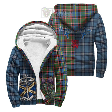 Norvel Tartan Sherpa Hoodie Happy St. Andrew's Day Half Tartan Style Unisex S - Tartan Vibes Clothing