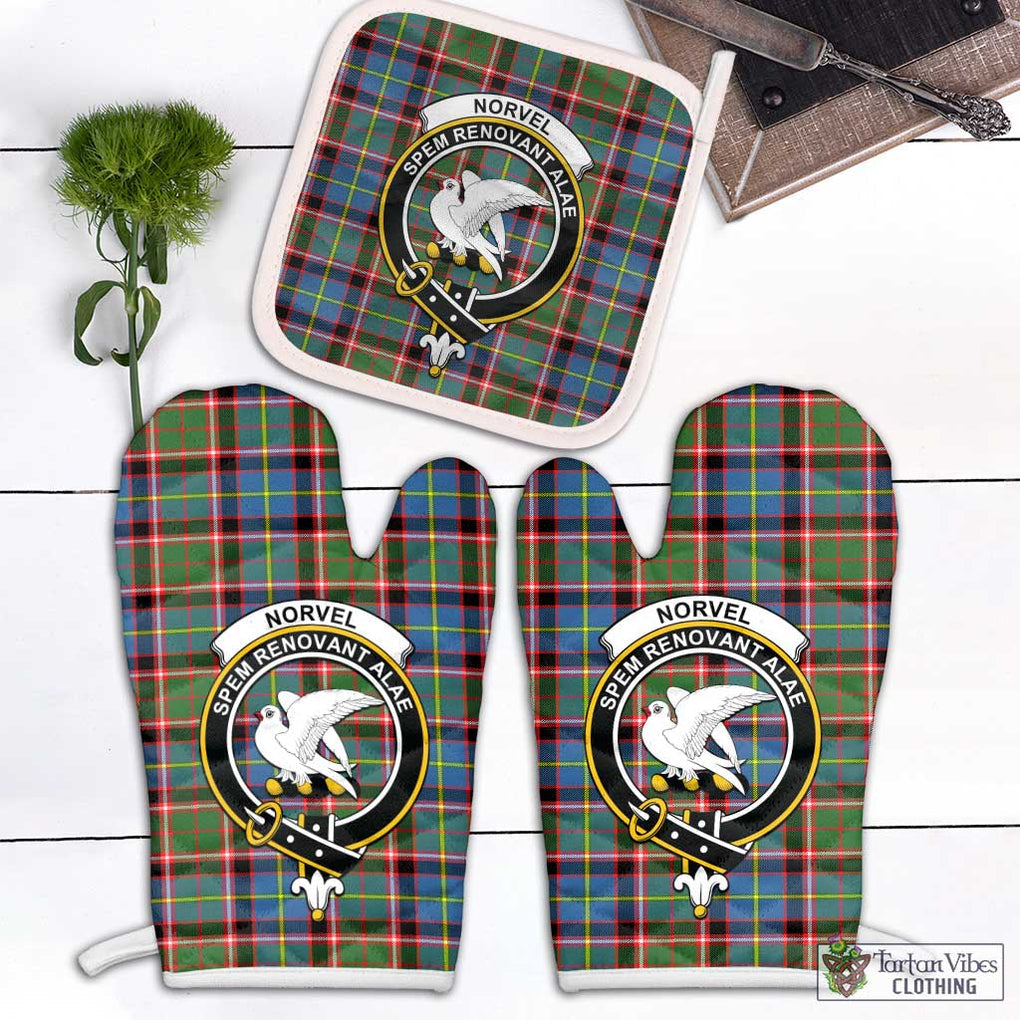 Norvel Tartan Combo Oven Mitt & Pot-Holder with Family Crest White - Tartan Vibes Clothing