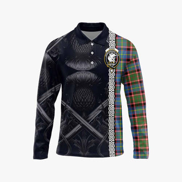 Norvel Tartan Long Sleeve Polo Shirt with Family Crest Cross Sword Thistle Celtic Vibes Unisex - Tartan Vibes Clothing