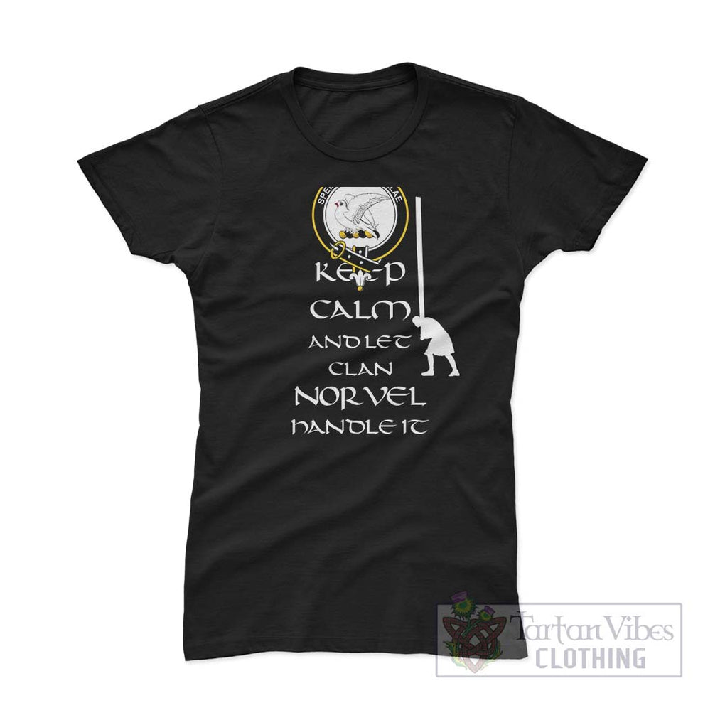 Norvel Clan Women's T-Shirt: Keep Calm and Let the Clan Handle It Caber Toss Highland Games Style - 2D-tartanvibesclothing