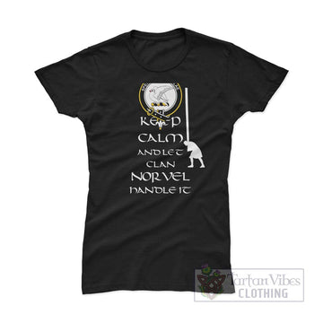 Norvel Clan Women's T-Shirt: Keep Calm and Let the Clan Handle It Caber Toss Highland Games Style - 2D-tartanvibesclothing