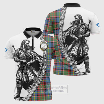 Norvel Tartan Clan Crest Zipper Polo Shirt with Highlander Warrior Celtic Style Unisex - Tartan Vibes Clothing