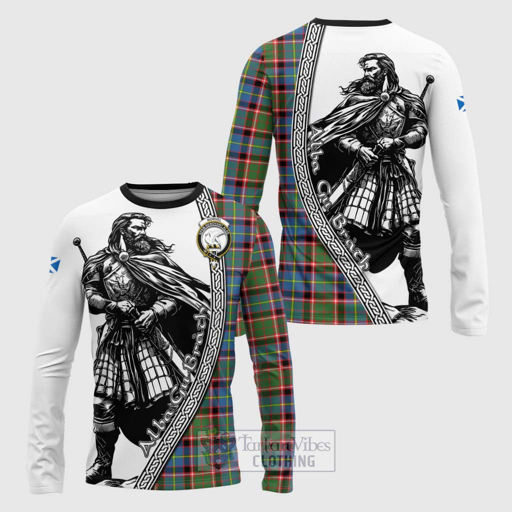 Norvel Tartan Clan Crest Long Sleeve T-Shirt with Highlander Warrior Celtic Style Unisex - Tartan Vibes Clothing