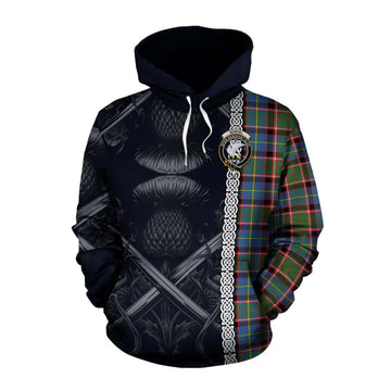 Norvel Tartan Cotton Hoodie with Family Crest Cross Sword Thistle Celtic Vibes Pullover Hoodie XS - Tartan Vibes Clothing