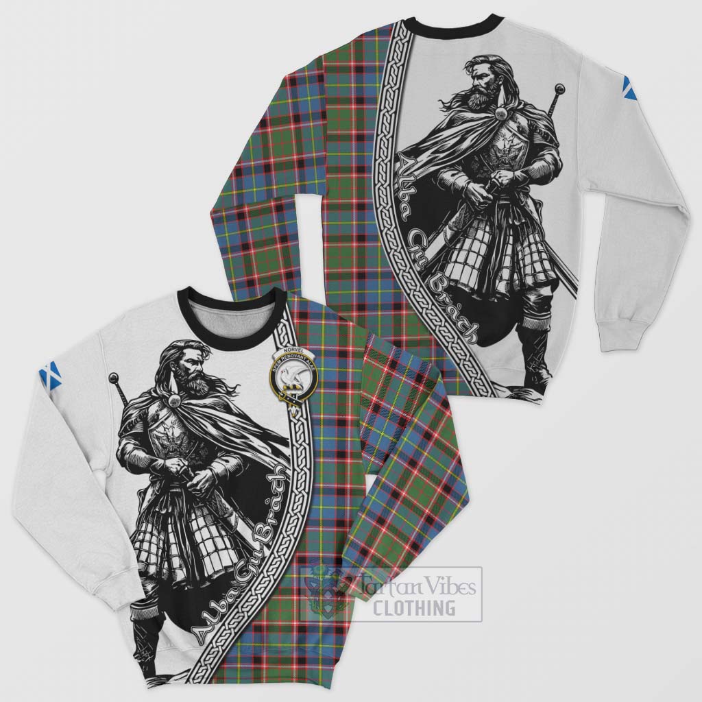 Norvel Tartan Clan Crest Sweatshirt with Highlander Warrior Celtic Style Unisex - Tartan Vibes Clothing