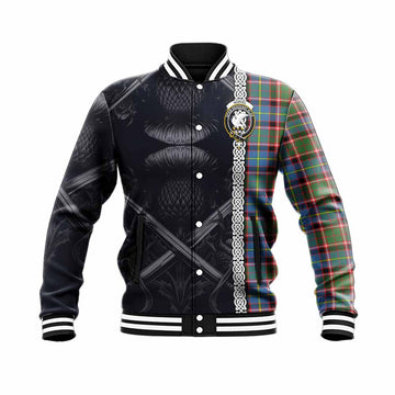 Norvel Tartan Baseball Jacket with Family Crest Cross Sword Thistle Celtic Vibes Unisex - Tartan Vibes Clothing