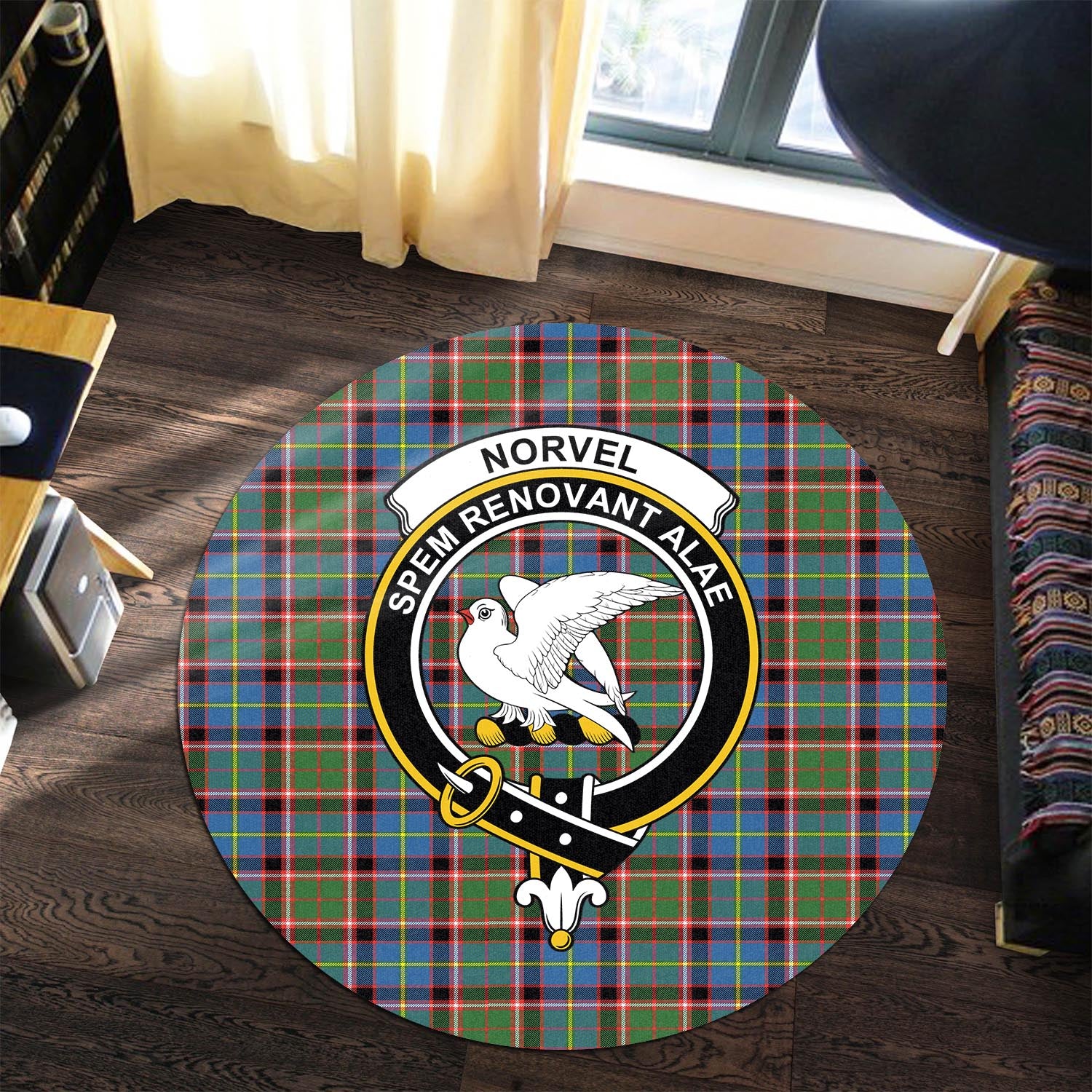 Norvel Tartan Round Rug with Family Crest Premium Round Rug - Tartan Vibes Clothing
