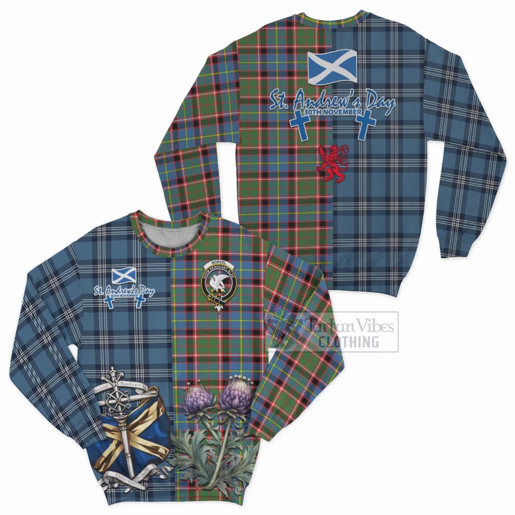 Norvel Tartan Sweatshirt Happy St. Andrew's Day Half Tartan Style Unisex - Tartan Vibes Clothing