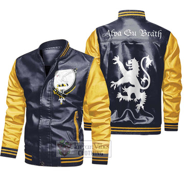 Norvel Family Crest Leather Bomber Jacket Lion Rampant Alba Gu Brath Style Black - Yellow Unisex - 2D-tartanvibesclothing