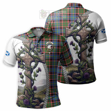 Norvel Tartan Polo Shirt with Family Crest and St. Andrew's Cross Accented by Thistle Vines Kid - Tartan Vibes Clothing