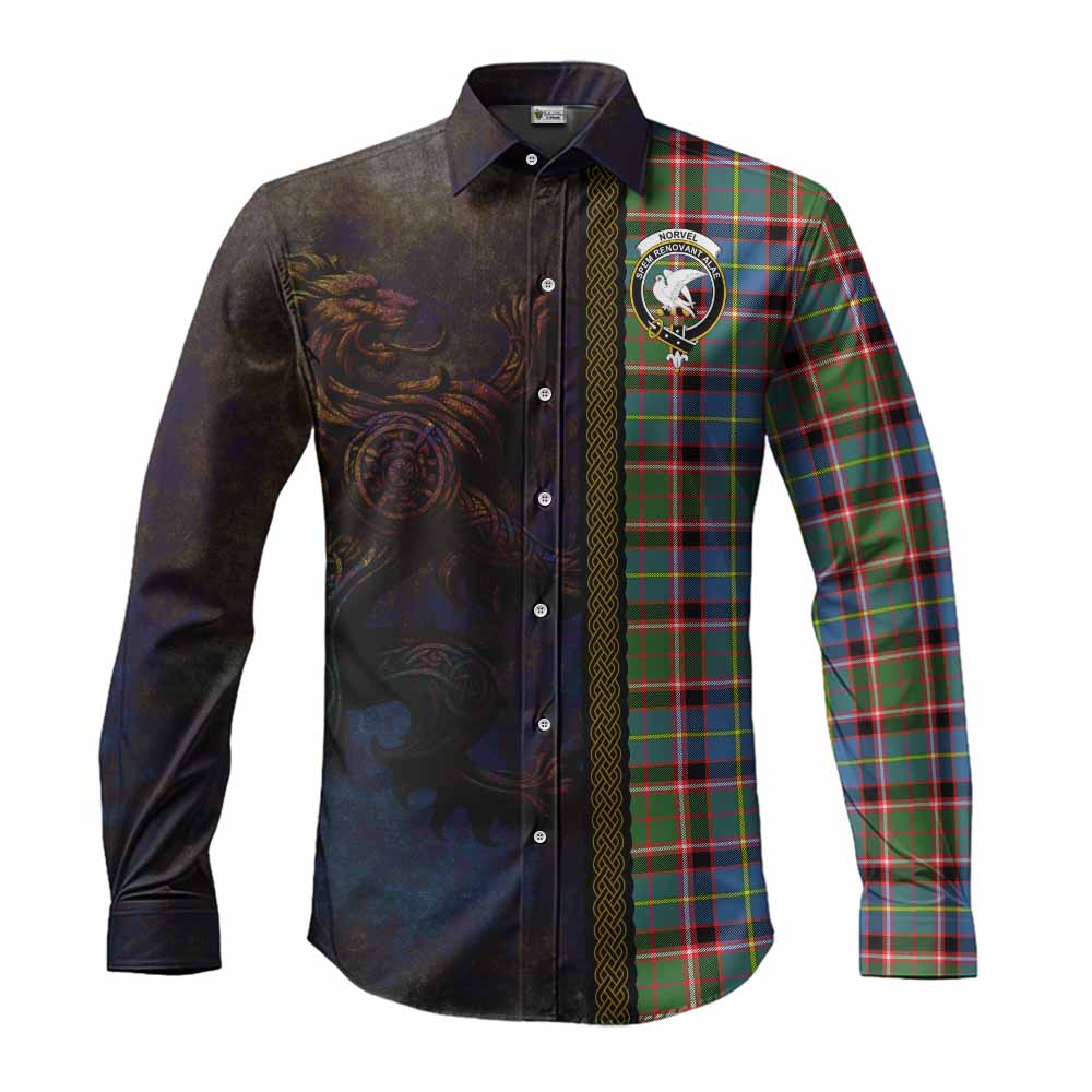 Norvel Tartan Family Crest Long Sleeve Button Shirt Alba Gu Brath Be Brave Lion Ancient Style Men's Shirt S - Tartan Vibes Clothing