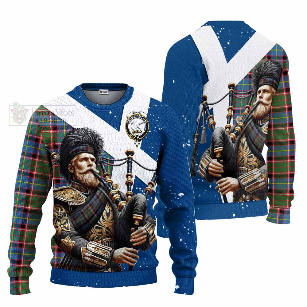 Norvel Tartan Knitted Sweater with Family Crest Scottish Bagpiper Vibes Unisex - Tartan Vibes Clothing