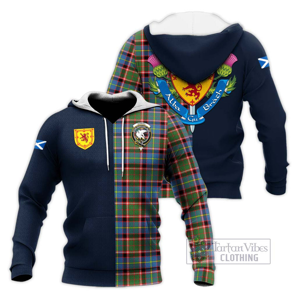 Norvel Tartan Knitted Hoodie Alba with Scottish Lion Royal Arm Half Style Unisex Knitted Pullover Hoodie - Tartan Vibes Clothing
