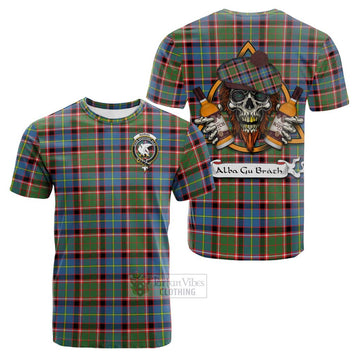 Norvel Tartan Cotton T-shirt with Family Crest and Bearded Skull Holding Bottles of Whiskey Kid's Shirt - Tartan Vibes Clothing