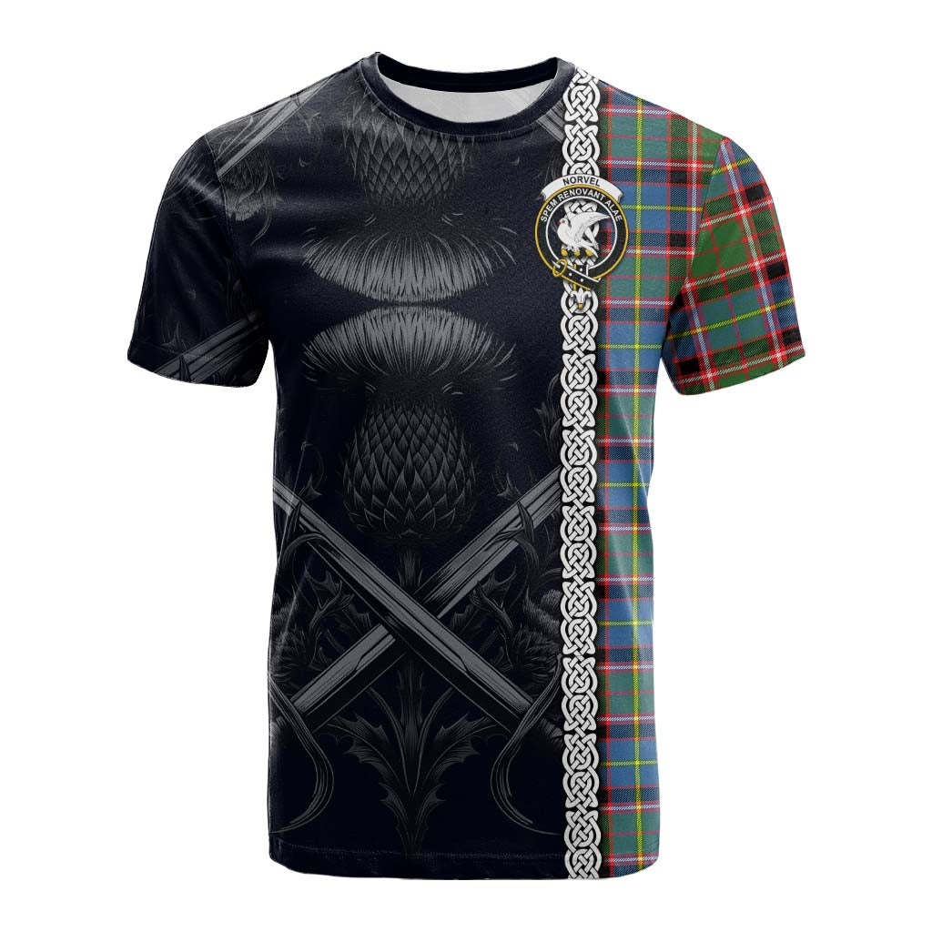 Norvel Tartan Cotton T-shirt with Family Crest Cross Sword Thistle Celtic Vibes Kid's Shirt - Tartan Vibes Clothing