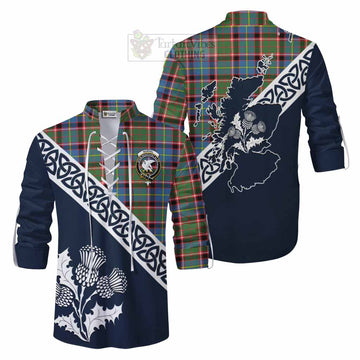 Norvel Tartan Ghillie Kilt Shirt Featuring Thistle and Scotland Map Men - Tartan Vibes Clothing