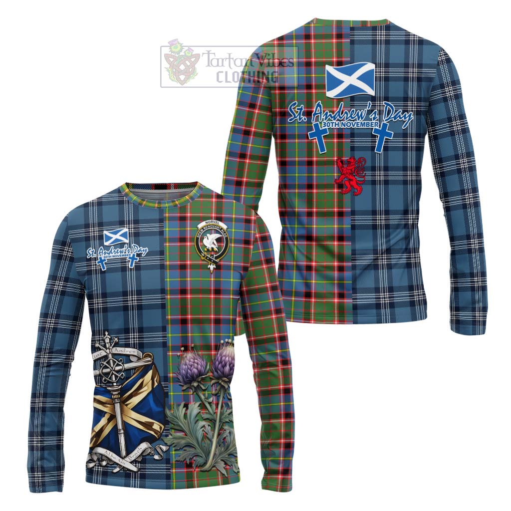 Norvel Tartan Long Sleeve T-Shirt Happy St. Andrew's Day Half Tartan Style Unisex - Tartan Vibes Clothing