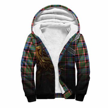 Tartan Vibes Clothing Norvel Crest Tartan Sherpa Hoodie with Golden Lion Emblem Celtic Style