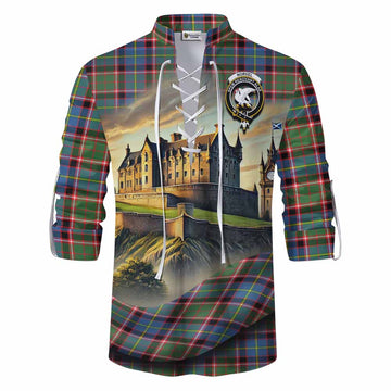 Norvel Tartan Family Crest Ghillie Kilt Shirt with Scottish Ancient Castle Style Men - Tartan Vibes Clothing