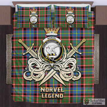 Norvel Tartan Bedding Set with Clan Crest and the Golden Sword of Courageous Legacy