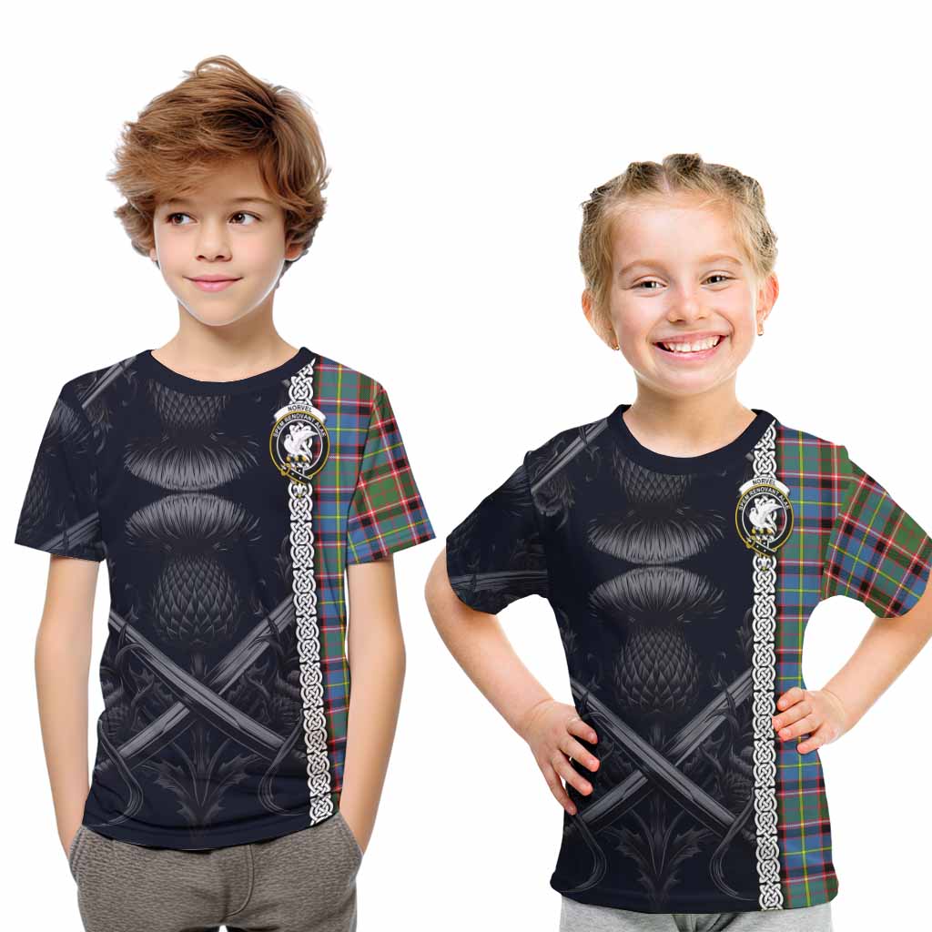 Norvel Tartan Kid T-Shirt with Family Crest Cross Sword Thistle Celtic Vibes Youth XL Size14 - Tartan Vibes Clothing