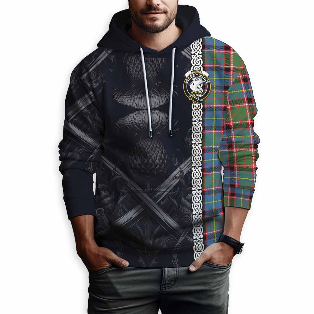 Norvel Tartan Hoodie with Family Crest Cross Sword Thistle Celtic Vibes Pullover Hoodie - Tartan Vibes Clothing