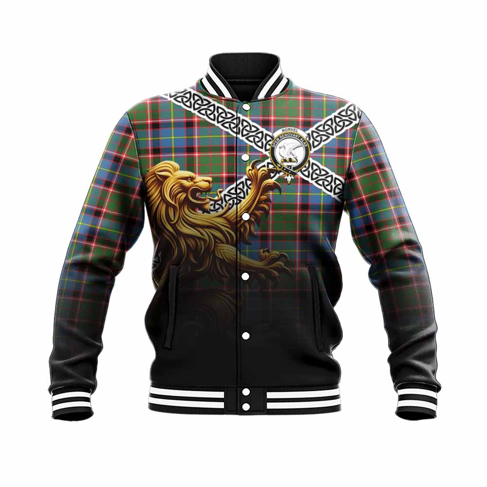 Norvel Crest Tartan Baseball Jacket with Golden Lion Emblem Celtic Style Unisex - Tartan Vibes Clothing
