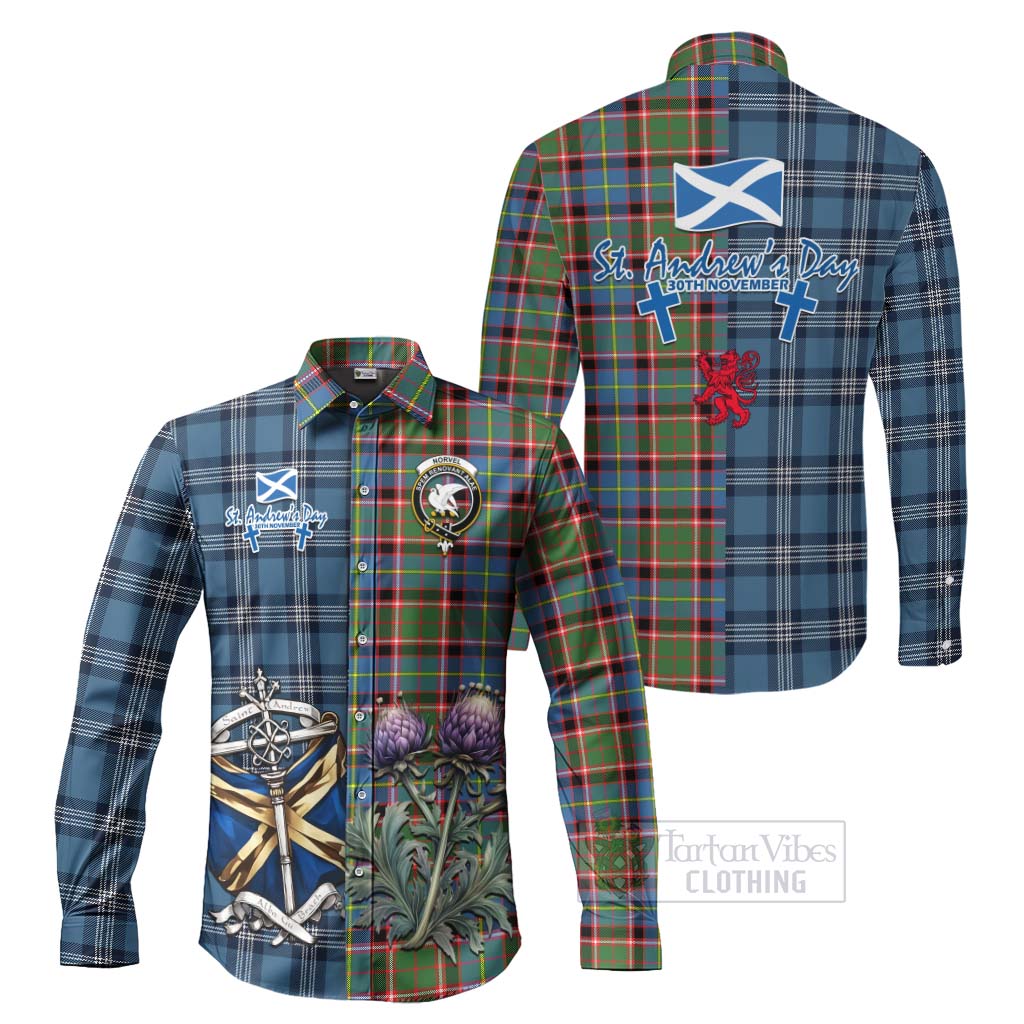 Norvel Tartan Long Sleeve Button Shirt Happy St. Andrew's Day Half Tartan Style Men's Shirt S - Tartan Vibes Clothing