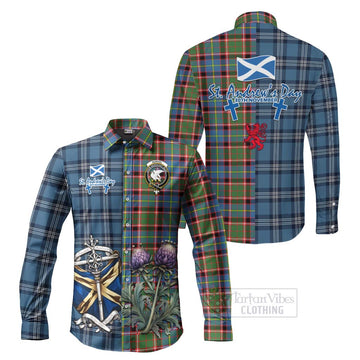 Norvel Tartan Long Sleeve Button Shirt Happy St. Andrew's Day Half Tartan Style Men's Shirt S - Tartan Vibes Clothing