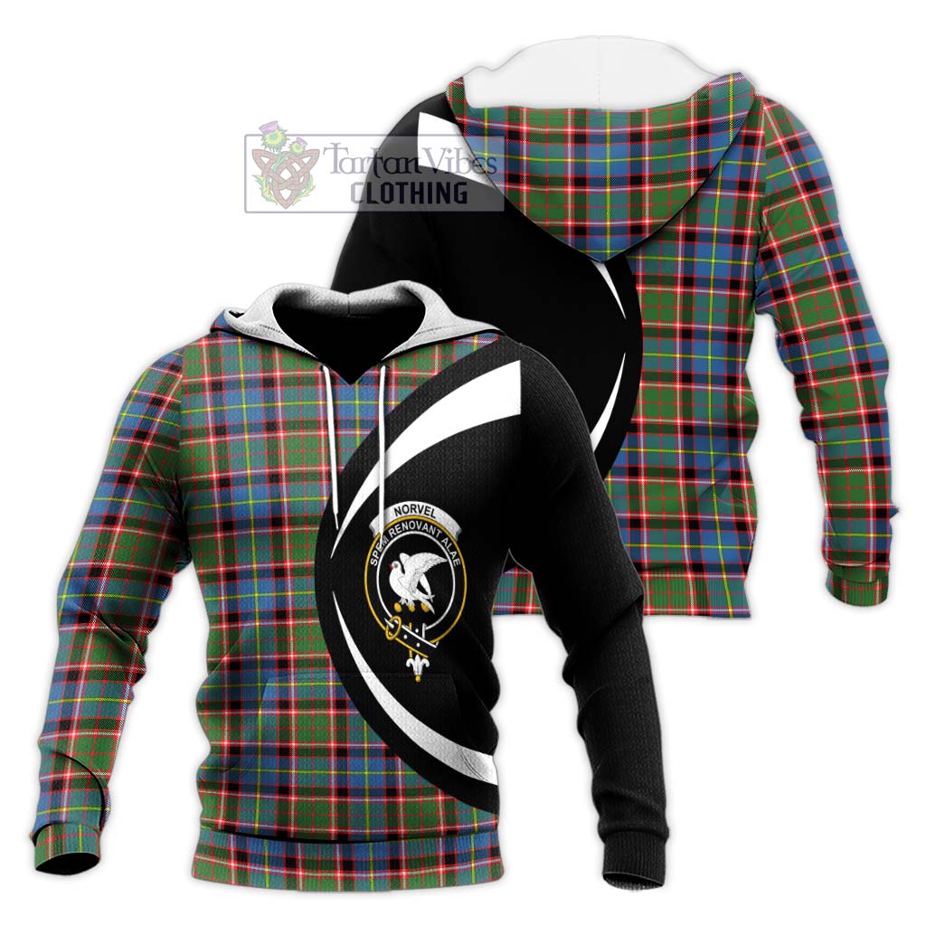 Norvel Tartan Knitted Hoodie with Family Crest Circle Style Unisex Knitted Pullover Hoodie - Tartan Vibes Clothing