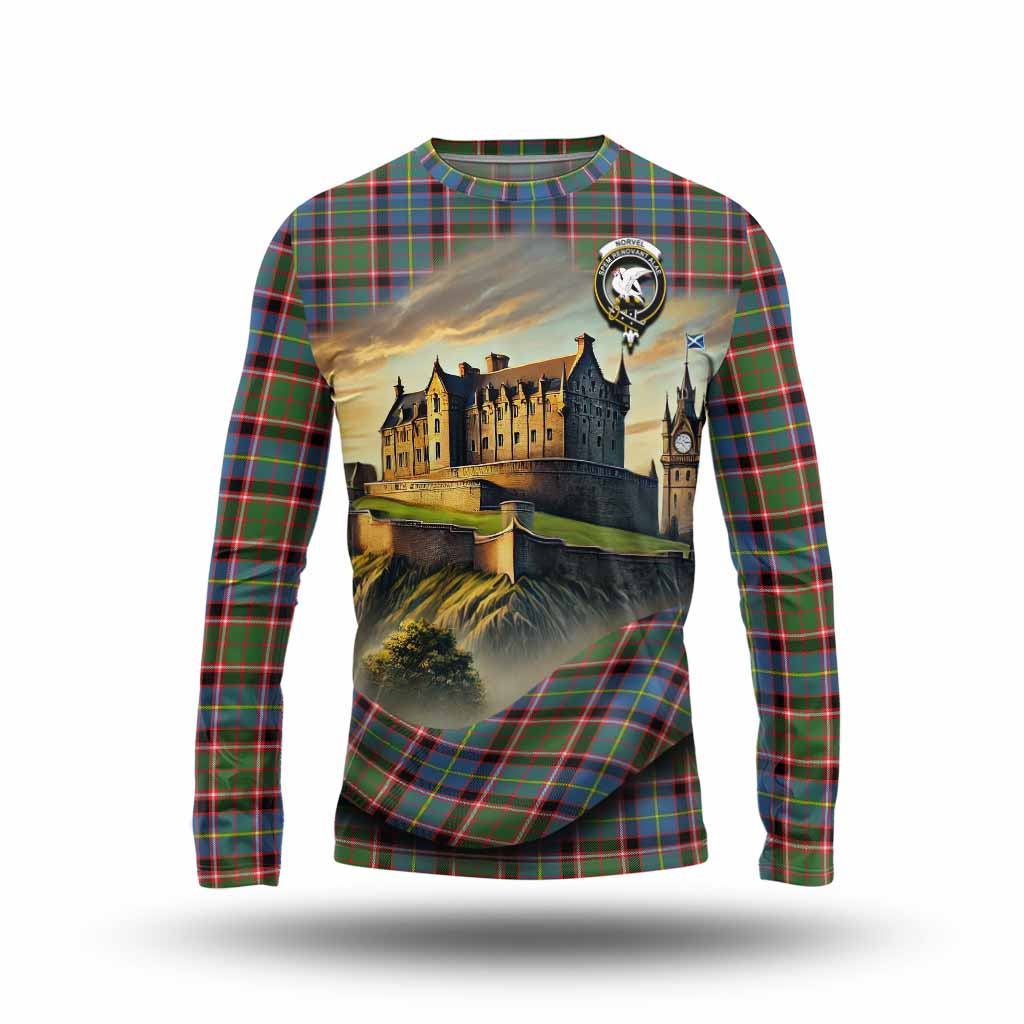 Norvel Tartan Family Crest Long Sleeve T-Shirt with Scottish Ancient Castle Style Unisex - Tartan Vibes Clothing