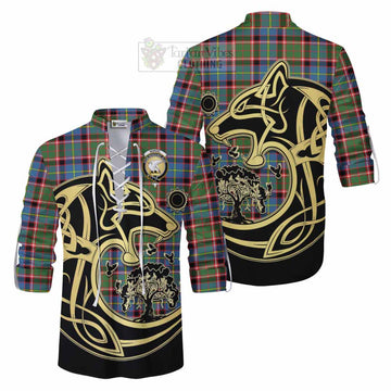 Norvel Tartan Ghillie Kilt Shirt with Family Crest Celtic Wolf Style Men - Tartan Vibes Clothing